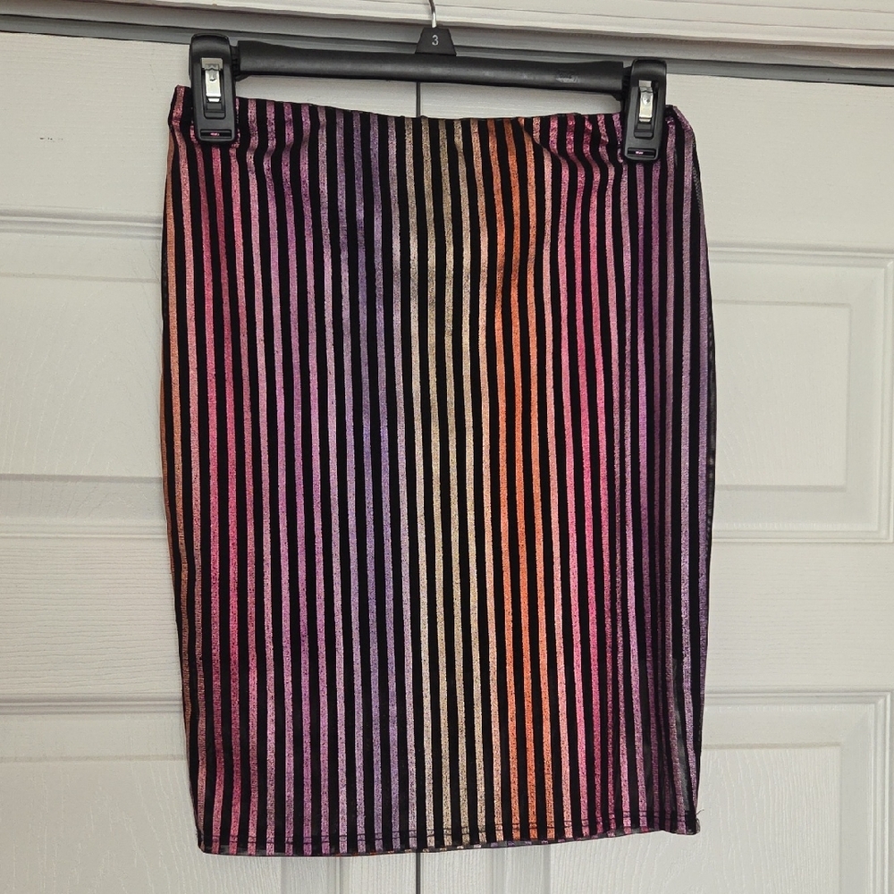 Black Bead Multicolor Striped Pencil Skirt